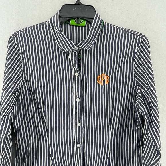 C. Wonder Button-Up Shirt Women's Sz M Blue Striped Collared Fitted Embroidered - Picture 6 of 12